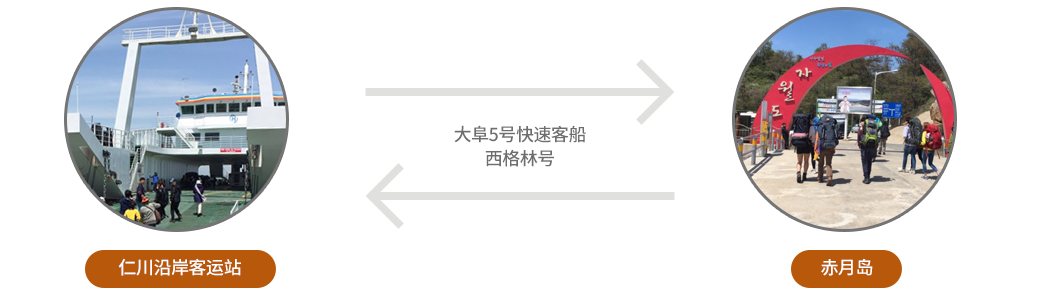 仁川沿岸客运站 → 大阜5号快速客船 → 西格林号 → 赤月岛